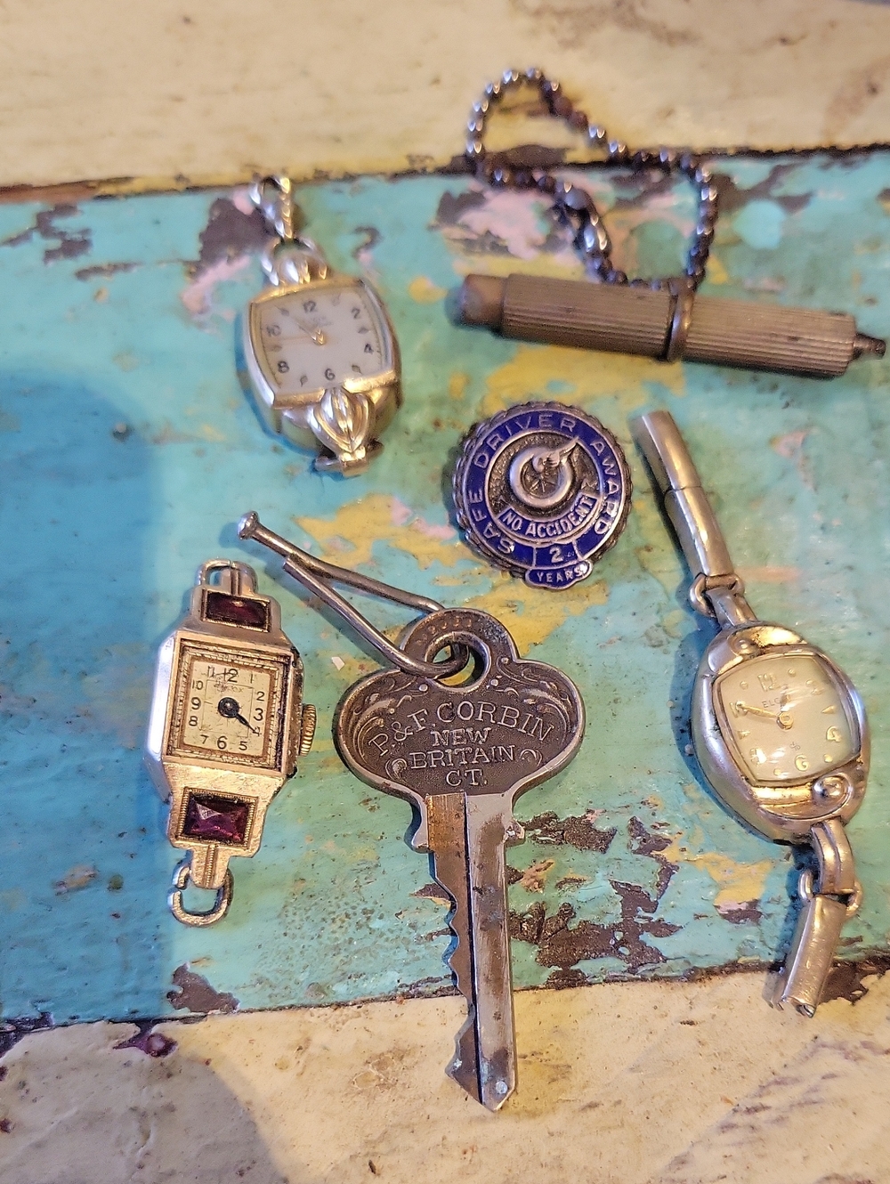 Lot Of Vintage Watches, Key, Pin
